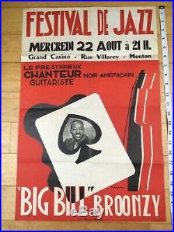 1951 BIG BILL BROONZY Concert BLUES Poster ORIGINAL JAZZ Festival FRANCE Abstrac