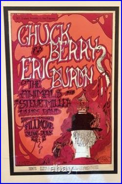 1967 Chuck Berry Animals Fillmore Bill Graham BG70 Concert Poster & 3 Tickets
