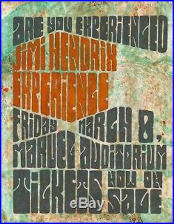 1968 Jimi Hendrix Experience Hand Painted Concert Poster Brown University Ri