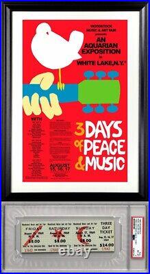 1969 Woodstock Music/Art- PSA Mint 8, 3 Day $24 Full Concert Ticket/11x17 Poster