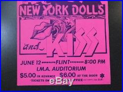 1974 NEW YORK DOLLS KISS FIRST PRINTING CONCERT POSTER Flint, Michigan (NM)