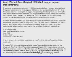 Andy Warhol Rare Original 1988 Mick Jagger Japan Concert Poster MISC03.0938
