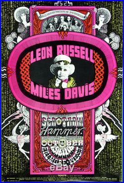 BG252 Leon RussellMiles Davis1970 Original Fillmore West Concert Poster1st
