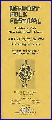 BOB DYLAN Joan Baez more Original 1964 Newport Folk Festival Concert Handbill