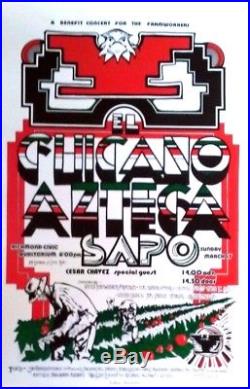 Ceasar Chavez, Farm Workers Benefit Art by Ruben Guzman Org 1974 Concert Poster