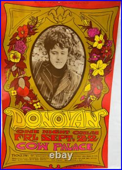 Concert Poster 14x 21 Donovan 1 night only 1967 Bill Graham Maclean design SF Concert Poster 14x 21 Donovan 1 night only 1967 Bill Graham Maclean design SF