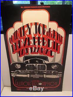 Country Joe & Fish Led Zeppelin Taj Mahal Concert Poster Fillmore c1969 R Tuten
