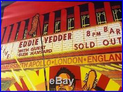 Eddie Vedder London Concert Poster 2017 Glen Hansard Pearl Jam Apollo