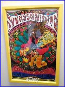 Framed Vintage Psychedelic Timothy Dixon Steppenwolf Rock Concert Poster 1969
