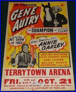 Gene Autry Gail Davis Terrytown Arena 1955 Original Concert Poster Annie Oakley