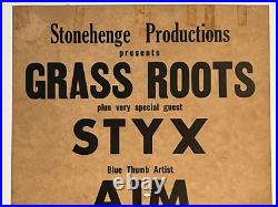 Grass Roots STYX Aim 1974 Original Boxing Style Concert Poster Richmond VA