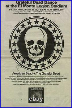 Grateful Dead Los Angeles 1970 El Monte Concert Poster News Ad Original