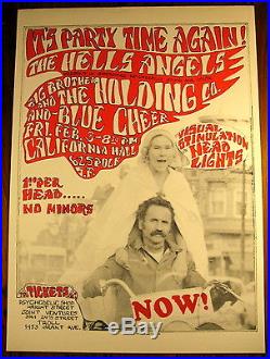 Hells Angels Janis Joplin Concert Poster Sf 60s Gut Sf Mime Troupe Haight Hippie