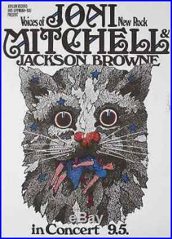 JONI MITCHELL JACKSON BROWNE 1972 German A1 concert poster GUNTHER KIESER signed