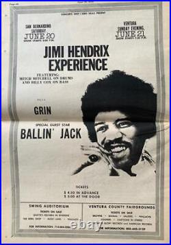 Jimi Hendrix Grin Los Angeles 1970 Concert News Ad Poster Original