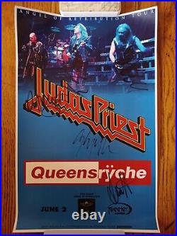 Judas Priest Autographed 11x17 Concert Poster with used Laminated Backstage Pass