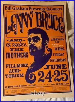 LENNY BRUCE MOTHERS Concert Poster 2nd Print BILL GRAHAM'66 Wes Wilson Fillmore