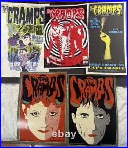 Lot of (5) The Cramps Promo/concert Posters (RARE) 4/5 are Signed by Artist