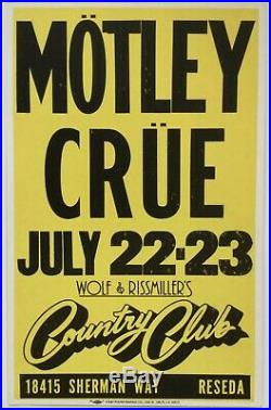 MOTLEY CRUE Rare 1982 BOXING-STYLE CONCERT POSTER Country Club EXC. CONDITION