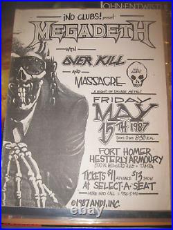 Megadeth Overkill Original Paper Concert Flyer Grey Pin Holes Thrash Metal