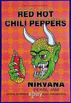 Nirvana Concert Poster Pearl Jam RHCP ORIGINAL First Printing SF BGP-51 1991