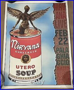 Nirvana Original Concert Poster Lithograph 1994 Rome Italy Signed LTD to 1000