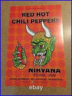 Nirvana Pearl Jam Rhcp 1991 Original Bill Graham 1st Printing Concert Poster Nm