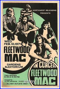 ORIGINAL 1971 Fleetwood Mac Concert Poster Gardens Auditorium RESTORED