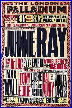 Original1954 Johnnie Ray London Palladium Broadside Rock & Roll Concert Poster