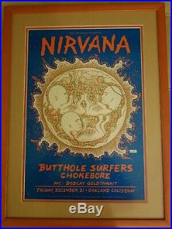 Original1993 Cobain Nirvana 3d Bill Graham Professionally Framed Concert Poster