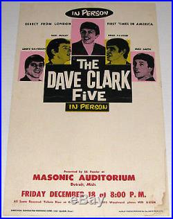 Original 1964 DAVE CLARK FIVE Cardboard Boxing Style Concert Poster Detroit