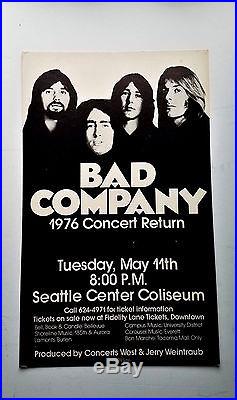 Original (1976) BAD COMPANY Paul Rodgers FREE Band RARE Music Concert POSTER