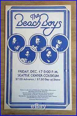 Original (1976) THE BEACH BOYS Seattle Coliseum RARE Cardboard Concert POSTER