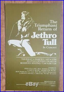 Original (1977) JETHRO TULL rock Seattle Music Cardboard Concert POSTER