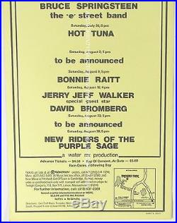 Original BRUCE SPRINGSTEEN, HOT TUNA ++ LENOX, MA concert poster 1975 EX cond