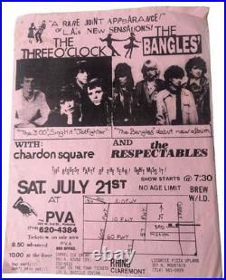 Original Bangles Three O'Clock Paisley Underground PVA Pomona Concert Flyer