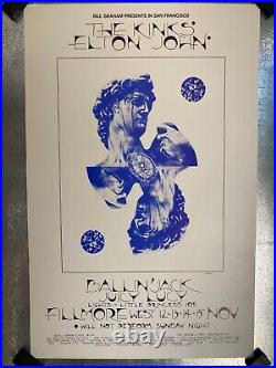 Original Elton John and The Kinks Concert at the Fillmore West Poster