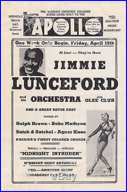 Original FATS WALLER JIMMIE LUNCEFORD 1938 Apollo Theatre Concert Handbill Flyer