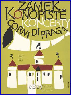 Original Vintage Poster Czech Prague Castle Concerts Music 1974 Trumpet Srpen
