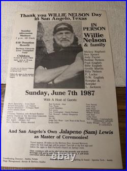 Original Willie Nelson Concert Poster-San Angelo Texas 1987-Rare
