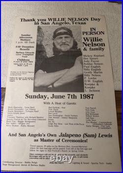 Original Willie Nelson Concert Poster-San Angelo Texas 1987-Rare