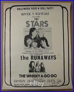 RUNAWAYS Whisky A Go Go 1975 ORG CONCERT POSTER Kim Fowley PUNK Hollywood Stars