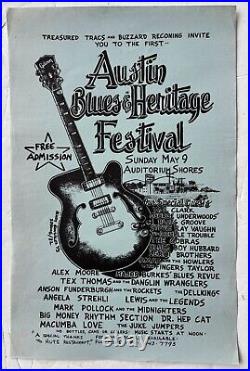 Rare 1982 Stevie Ray Vaughan Austin Blues & Heritage Festival Concert Poster