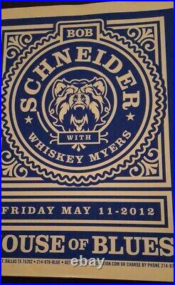 Rare 2012 Bob Schneider and Whiskey Myers Concert Poster House of Blues Dallas