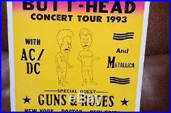 Rare- Beavis & Butthead 1993 Concert Tour Poster -AC/DC Metallica & Guns n Roses