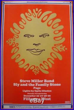 STEVE MILLER BAND SLY STONE BG 151 FILLMORE concert poster 1968 BILL GRAHAM