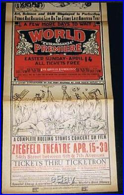 VERY RARE 1974 Rolling Stones rock concert movie poster Ziegfeld Theatre NYC NY