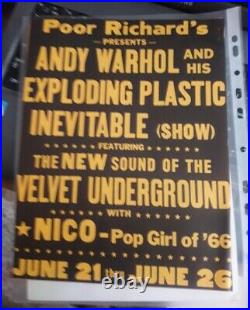 Velvet Underground & Nico Andy Warhol Concert Flyer Ad Poster Us 1966 Original