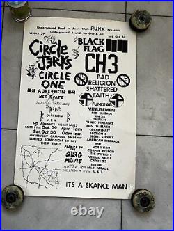 Vintage 80's Original Punk Rock concert poster Black Flag Circle Jerks Bad Reli