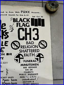 Vintage 80's Original Punk Rock concert poster Black Flag Circle Jerks Bad Reli